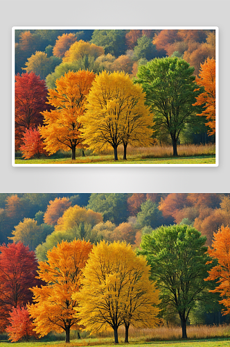 一组秋色树自然背景图片