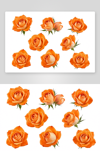 一组玫瑰花蕾孤立白色背景橘色花图片
