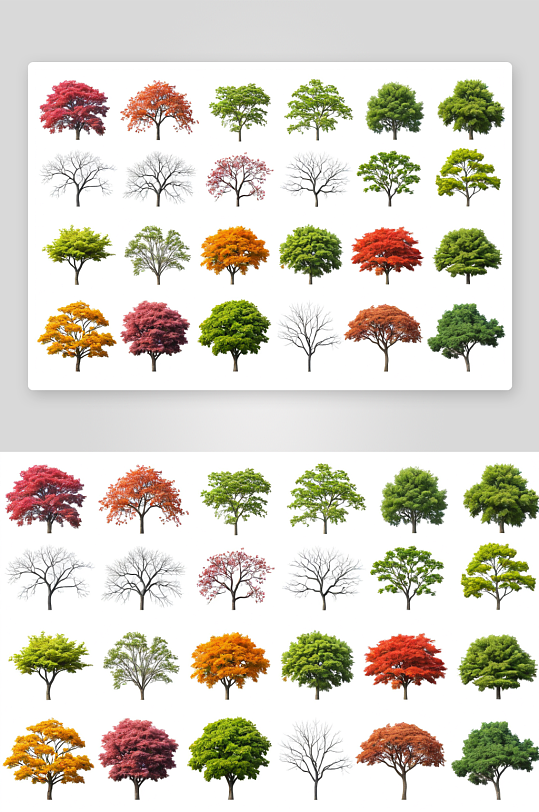 一组彩色树梢符号用建筑景观设计图片