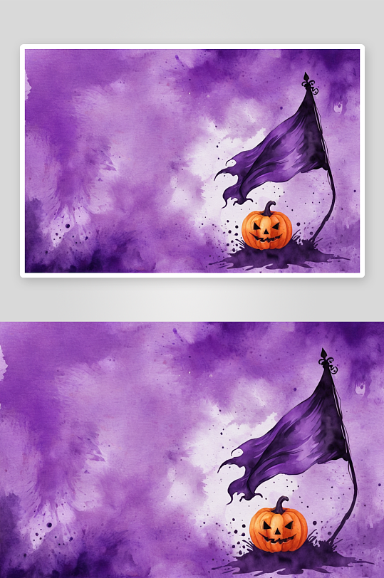 帜彩色万圣节插图孤立紫色水彩背景图片