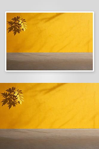 叶子影子黄色墙壁背景图片