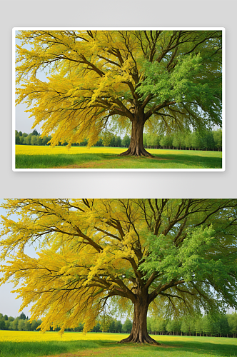 这棵树一半黄色一半绿色图片