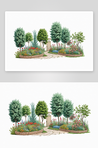 园林手绘插画设计图片
