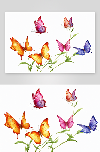 五颜六色花两只蝴蝶图片