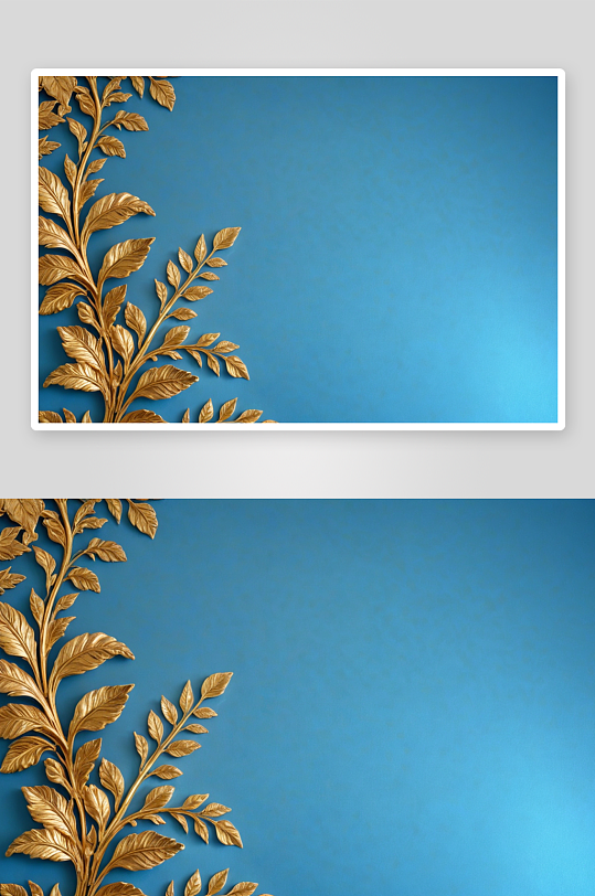 蓝色背景有空白金色叶子框架图片