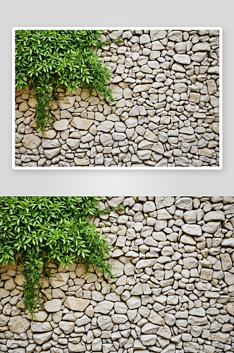垃圾墙背景石头绿色植物纹理图片