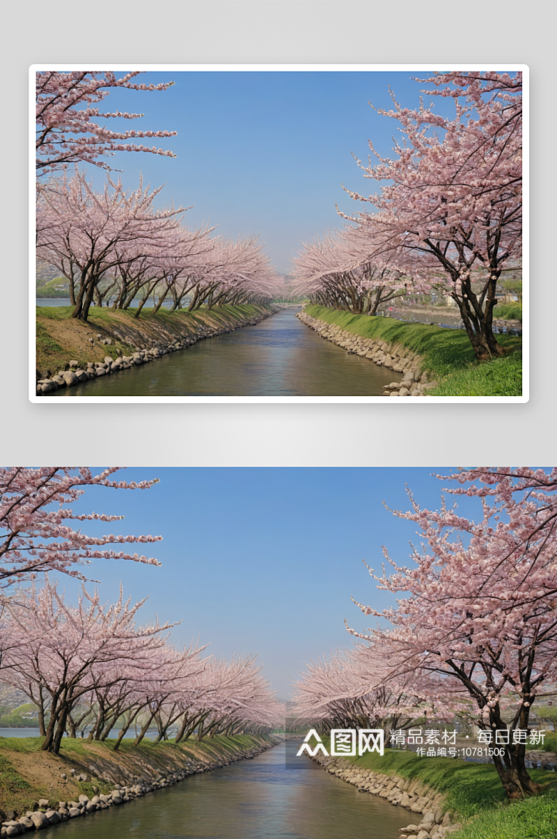 樱花沿河盛开图片素材