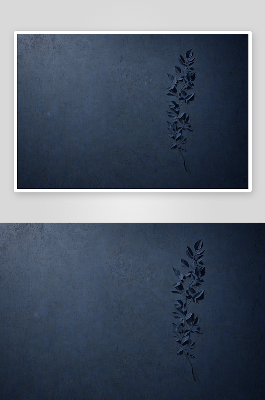 树叶影子深蓝色混凝土墙纹理背景图片