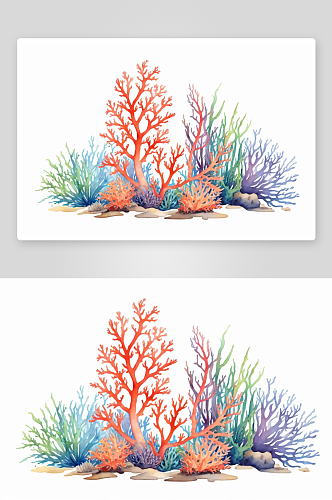 海藻海底海洋植物海洋珊瑚元素水彩插图图片