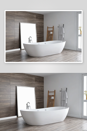 海报框架木地板现代室内浴室浴缸图片