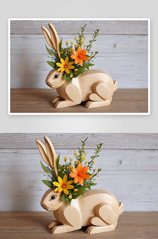复活节木制兔子插花图片