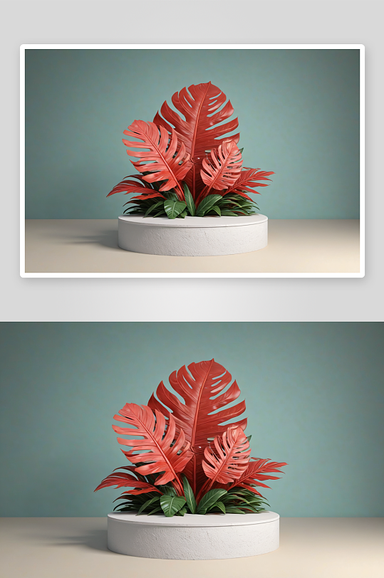 模型讲台展示叶子热带植物背景渲染图片