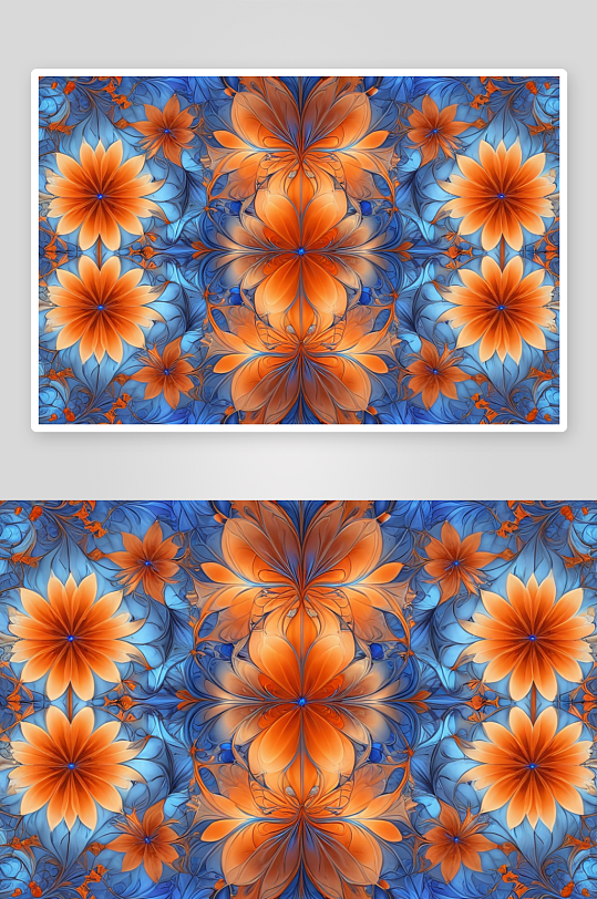 分形设计中花图案橙色蓝色调色板图片