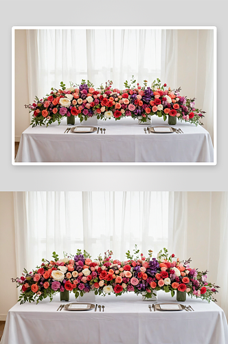 美丽花组成婚礼桌图片