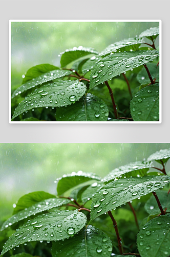 大而美丽透明雨水滴绿色叶子图片