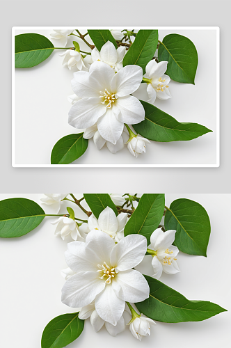 白色新鲜茉莉花白色背景图片