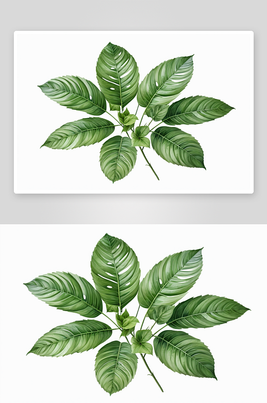 白色背景有绿色植物叶子圆形装饰品图片
