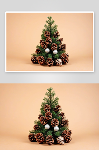 圣诞树自然球果彩色背景新概念拷贝空间图片
