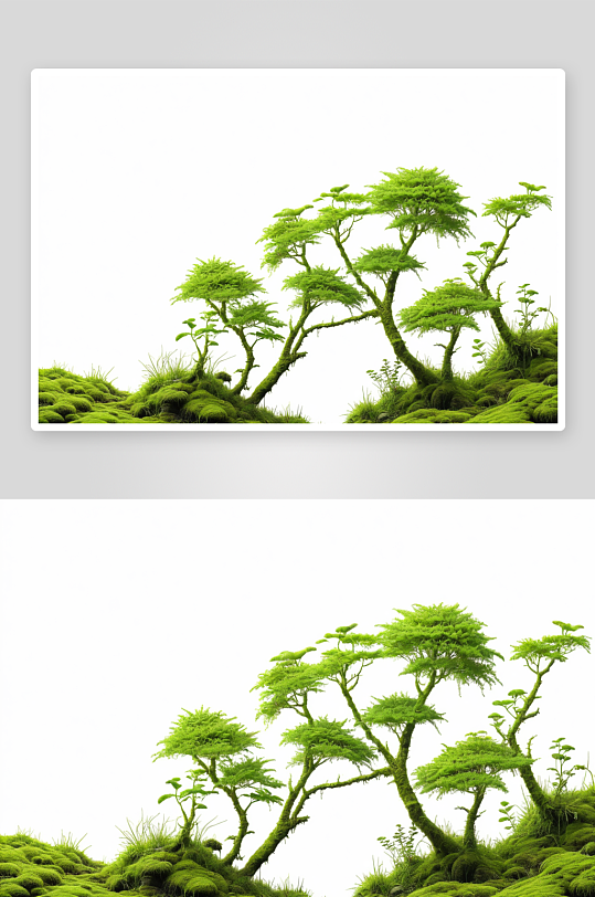 白色背景孤立绿色苔藓森林植被元素图片