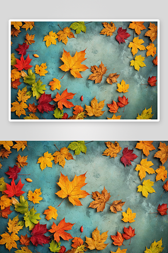 秋天树叶映衬着五彩缤纷背景图片