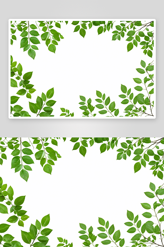 嫩枝新鲜绿叶框架孤立白色背景修剪路径图片
