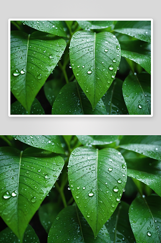 摘要绿叶纹理大自然绿魔芋叶雨滴背景图片