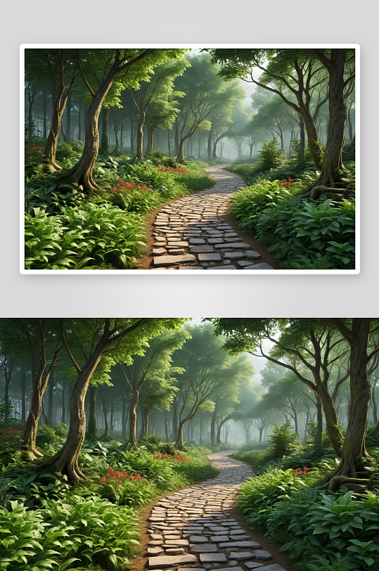 森林路径植物元素图片