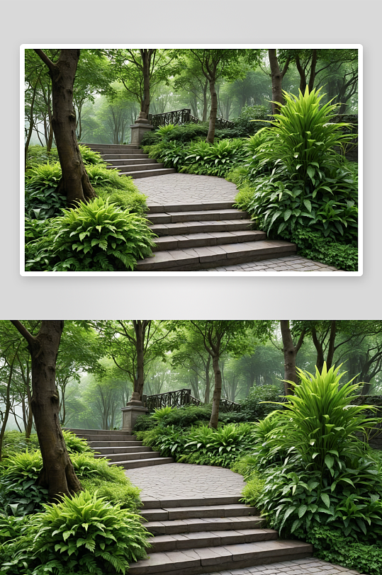 森林楼梯植物元素图片