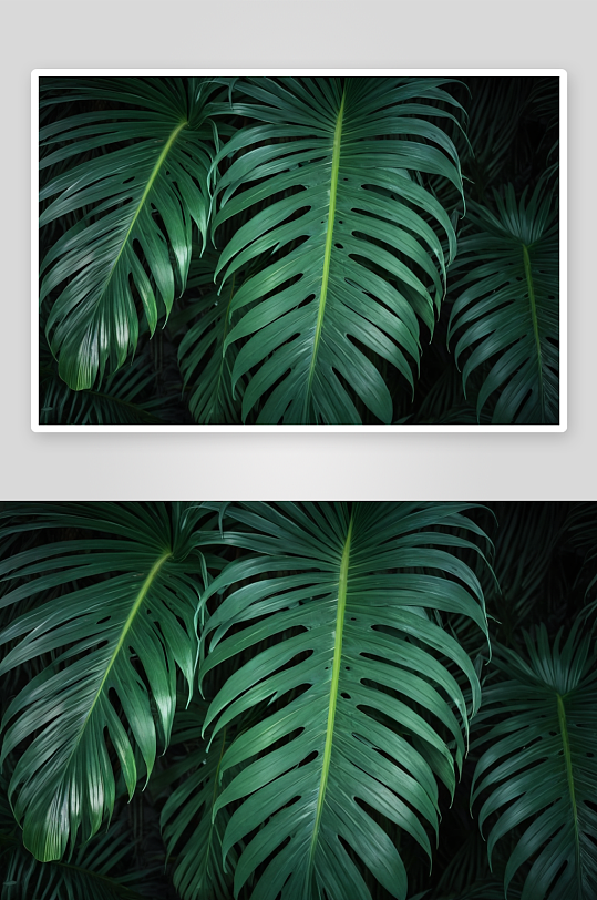 热带棕榈叶背景深绿色调图片