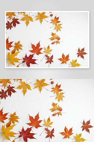 孤立叶子集合彩色秋天枫叶孤立白色背景图片