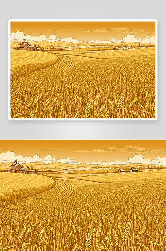 黄河沿岸农作物小麦丰收金色麦田景观图片