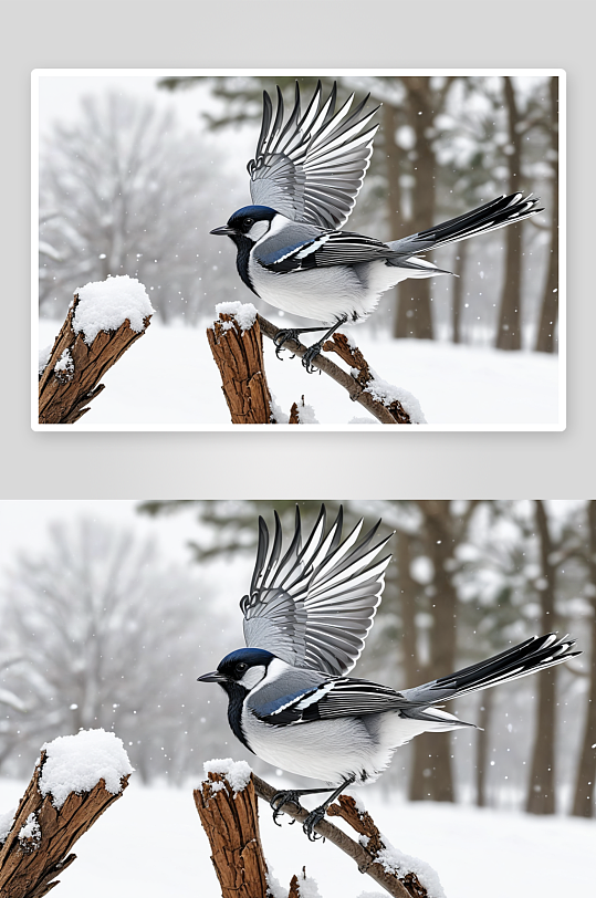 雪中飞舞灰喜鹊图片