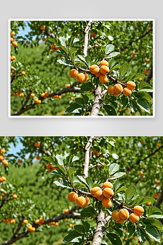 小满节气农业采摘园杏树结出果实图片