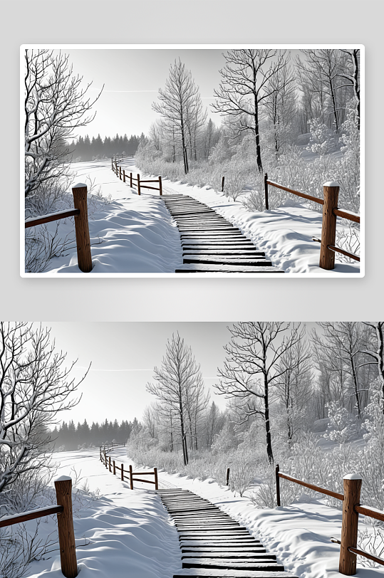 冬天雪后台阶栈道图片