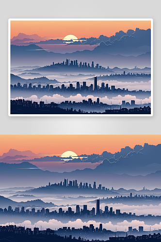 日出城云海平流雾高层建筑图片