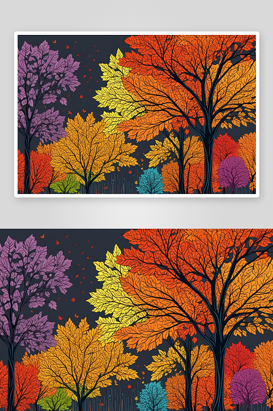 秋天树木五颜六色树叶五彩斑斓叶子图片