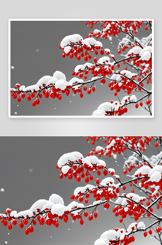 红豆树枝下雪风光图片