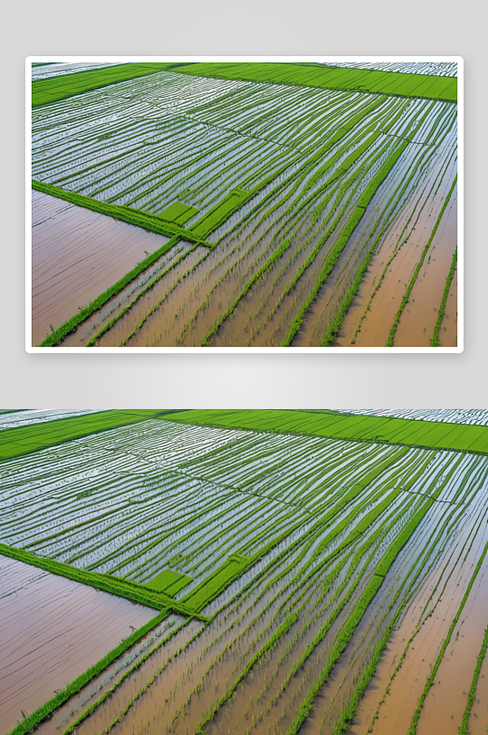 受雨季洪水影响稻田农业鸟瞰图图片