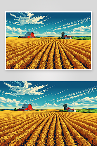 小麦农田天空风景图片