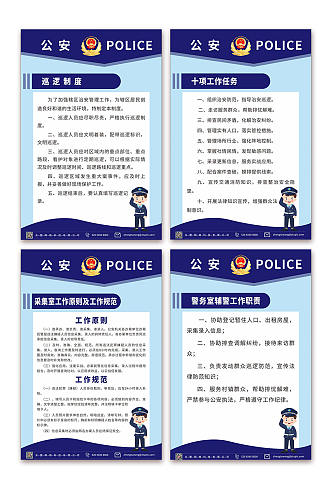 蓝色警务公安制度牌系列海报