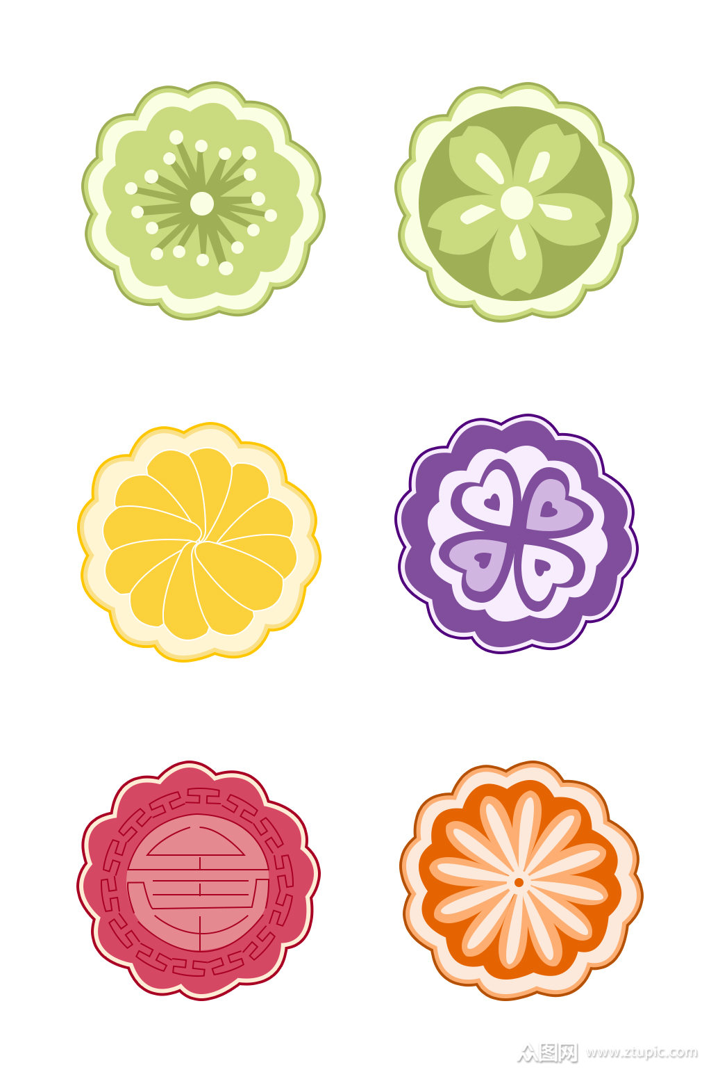 中秋节各色月饼手绘元素