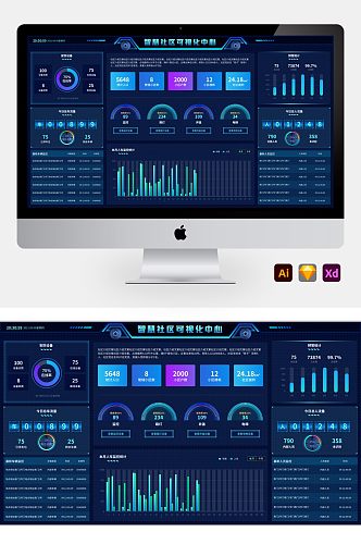 大数据可视化智慧社区深色科技大气大屏展示
