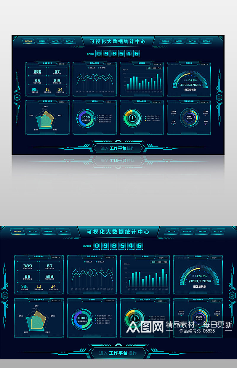 大数据可视化智慧园区深色科技大气大屏素材