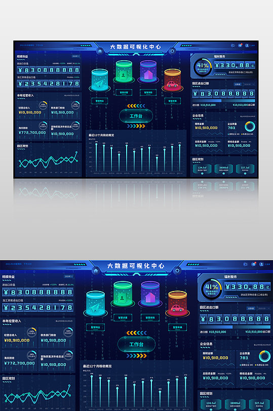 科技感可视化大数据智慧税务统计大屏展示-众图网