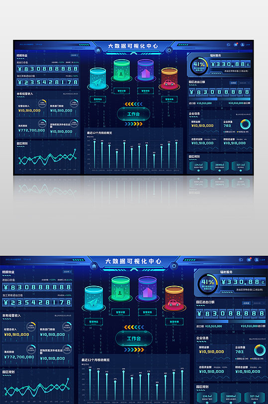 科技感可视化大数据智慧税务统计大屏展示