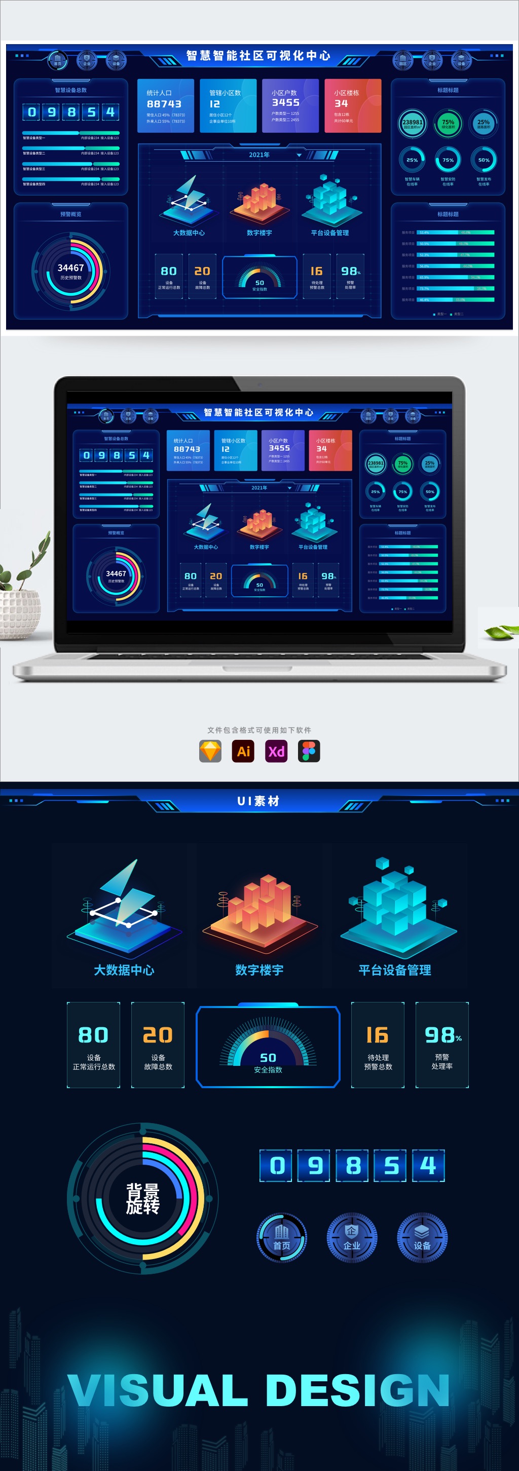 科技蓝智慧数据可视化监管统计中心后台素材