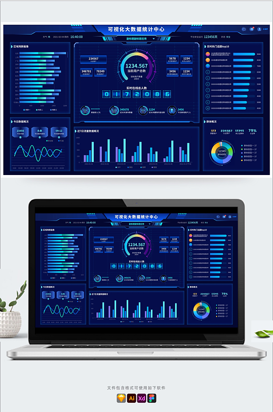 科技蓝大数据可视化大屏统计平台UI