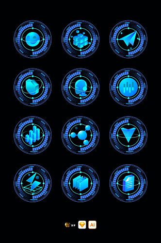 科技质感旋转圆环立体3D可视化图标