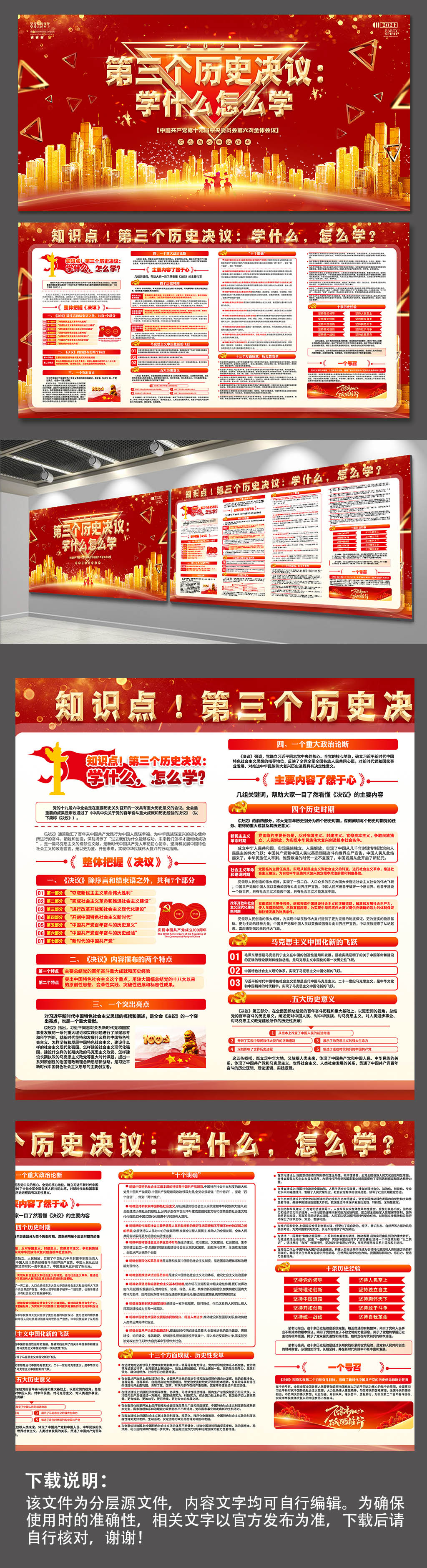 第三个历史决议知识点十九届六中全会展板素材