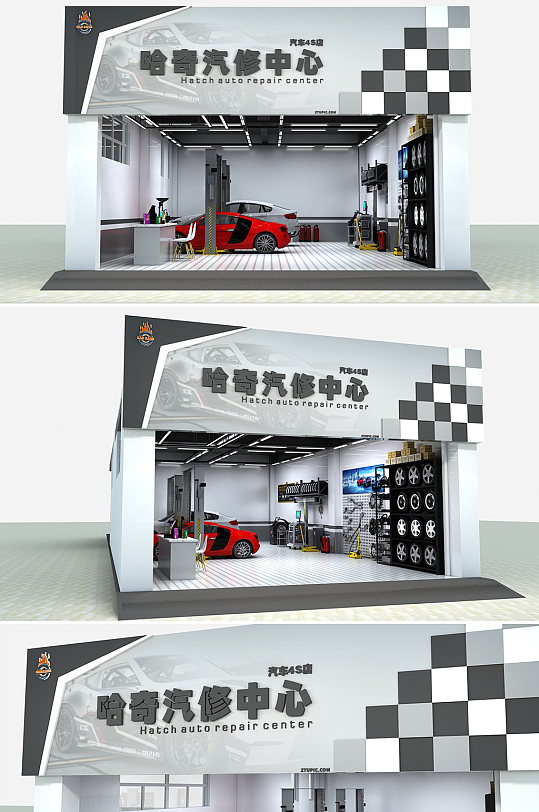 简约黑白汽修4S点招牌门头店面设计 招牌-众图网